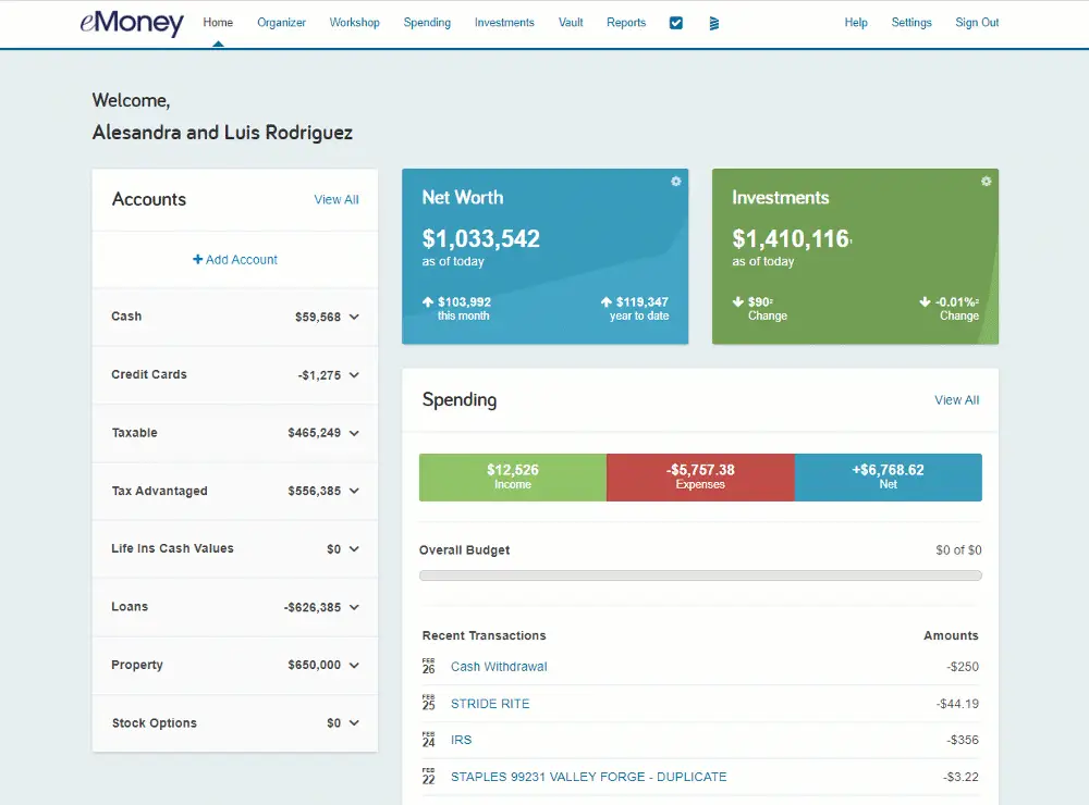 Image of the eMoney Client Dashboard